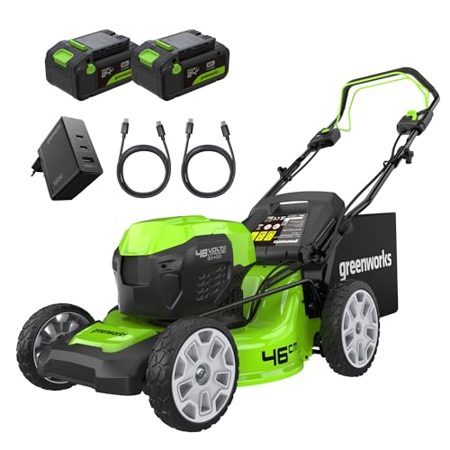 Greenworks 48V selbstfahrender Rasenmäher 4Ah 2 Akkus und Ladegerät