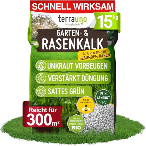 TerraUno Rasenkalk 15 kg für 300 m² Moosfreier Rasen