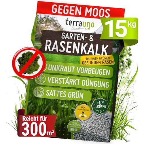 TerraUno Rasenkalk 15 kg für 300 m² Moosfreier Rasen