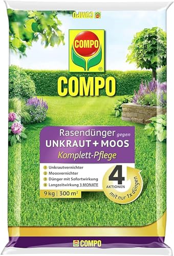 Compo Rasendünger gegen Unkraut und Moos 3 Monate Langzeitwirkung 9 kg