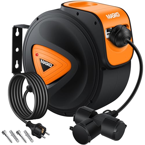 MASKO Automatik Kabeltrommel 20m mit 3-Fach Anschluss - 4,37